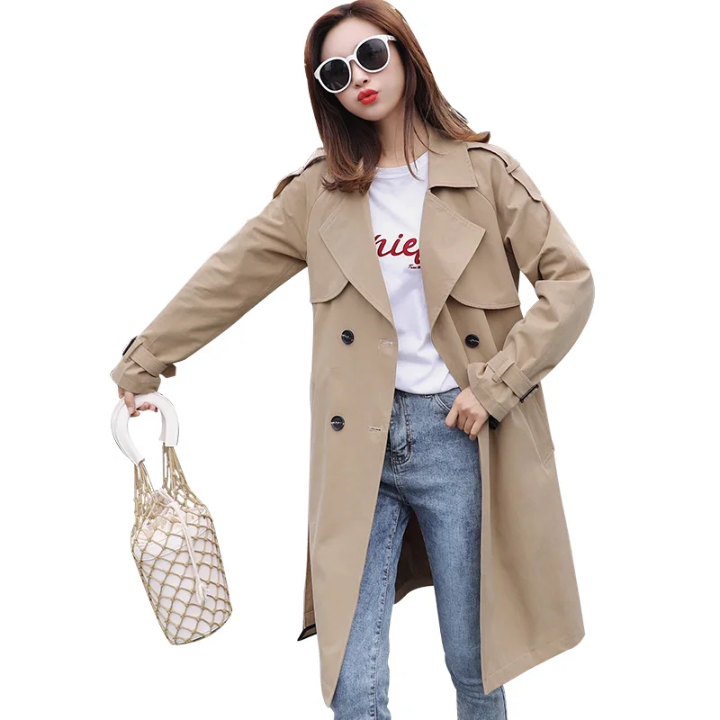 

Trench coat female 2019 spring British style windbreaker coat women casual long trench coat for women's clothes outwear Bf khaki