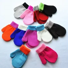 Детские теплые эластичные вязаные перчатки для мальчиков и девочек, варежки, детские мягкие теплые зимние перчатки