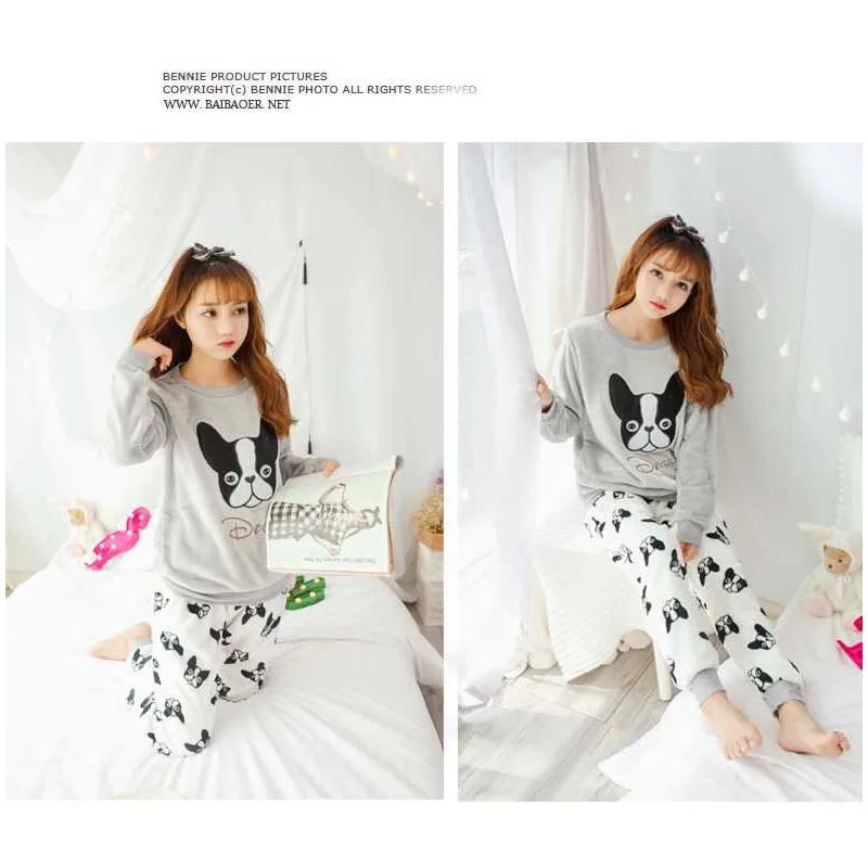 flannel_kawaii_pug_corgi_Pajamas_dachshund_dag_sleep_wear_women_bottoms_lounge_pants_cute_plus_size_cartoon_trousers_home_wear_04