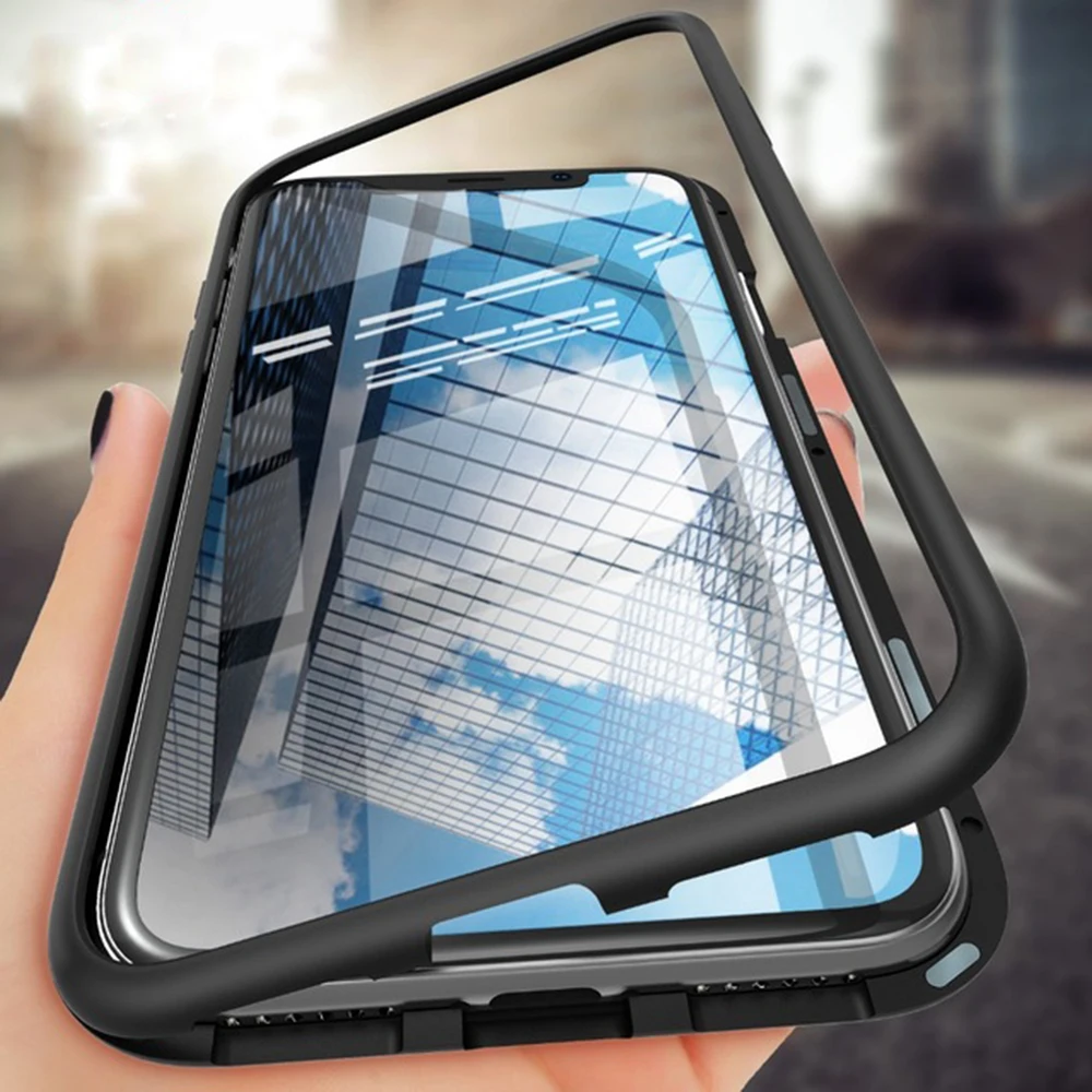 luxury Flip Metal Magnetic Glass Case For s9 s8 plus s10 e note 8 9 j4 j6 j8 a7 a9 2018 Cover Shell magnet coque |