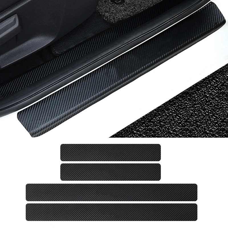 4 шт. черный двери автомобиля пластина Стикеры s углеродного волокна Посмотрите автомобилей Стикеры подоконник прикрытие потертостей и устойчивая к царапинам наклейка универсальный, для всех автомобилей