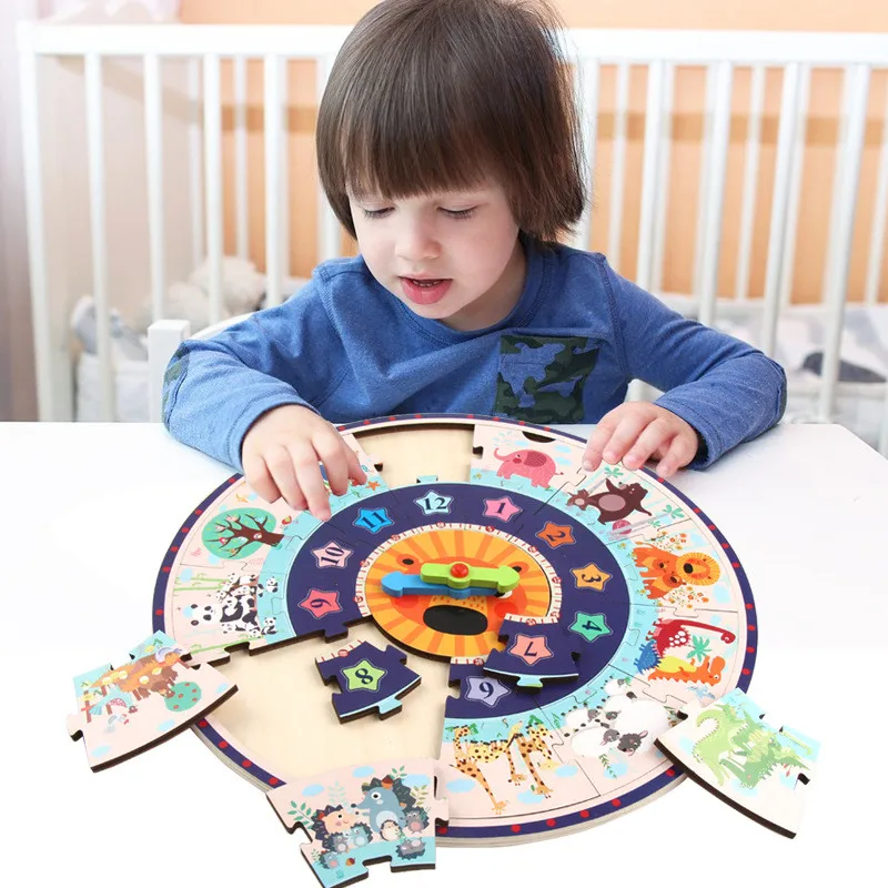 2 в 1 деревянная головоломка для детей часы Дети Ранние обучающий пазл знать время конструктор-загадка игрушки