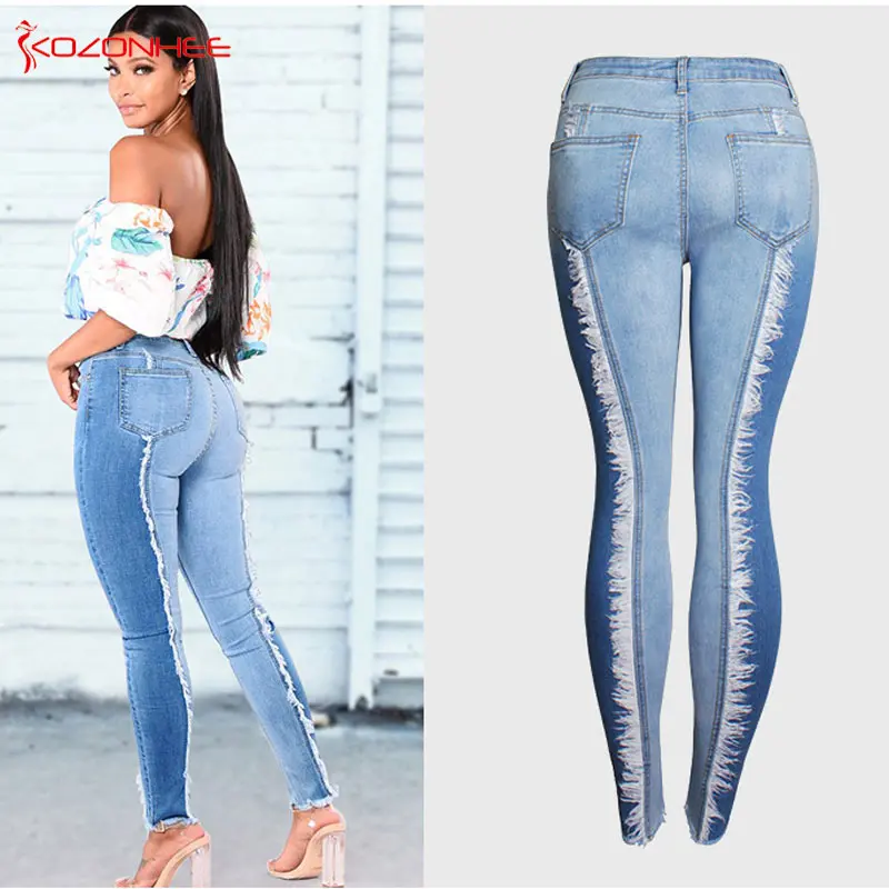 Women Stretch White tassels Jeans With High Waist Elasticity Plus Size Pencils Splice Denim Pants Casual Jeans For Girls