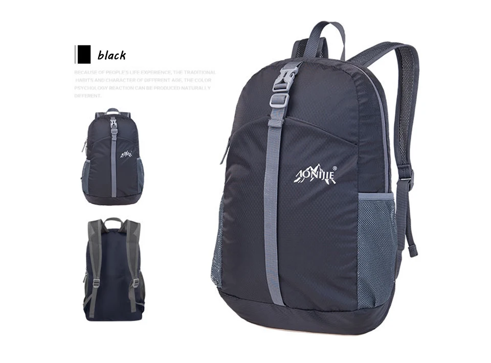 AONIJE 20L легкий складной рюкзак, дорожная сумка, походный рюкзак для кемпинга, шоппинга - Цвет: black