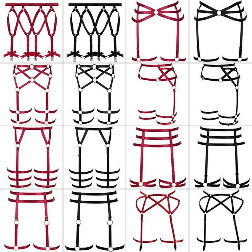 

Carnivals Rave Punk Pastel Goth Garter Belt Women Stockings Suspender Plus Size Bra Harness Red Strappy Top Cage Underwear