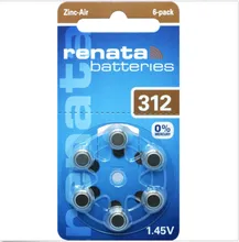 1 pacote (6 pces) renata tamanho de baterias de ar de zinco 312 p312 pr41 aparelhos auditivos baterias