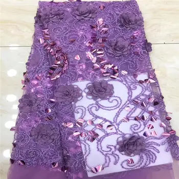 

African 3d Sequins applique Fabric 2019 High Quality French Net Lace Fabric African Tulle Mesh Lace Fabric for Wedding Dress