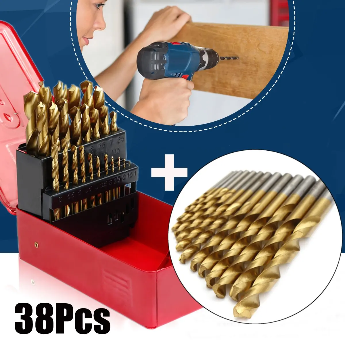 

38Pcs Titanium Coated Drill Bits High Quality Power Tools HSS High Speed Steel Drill Bits Set Tool 1-13mm