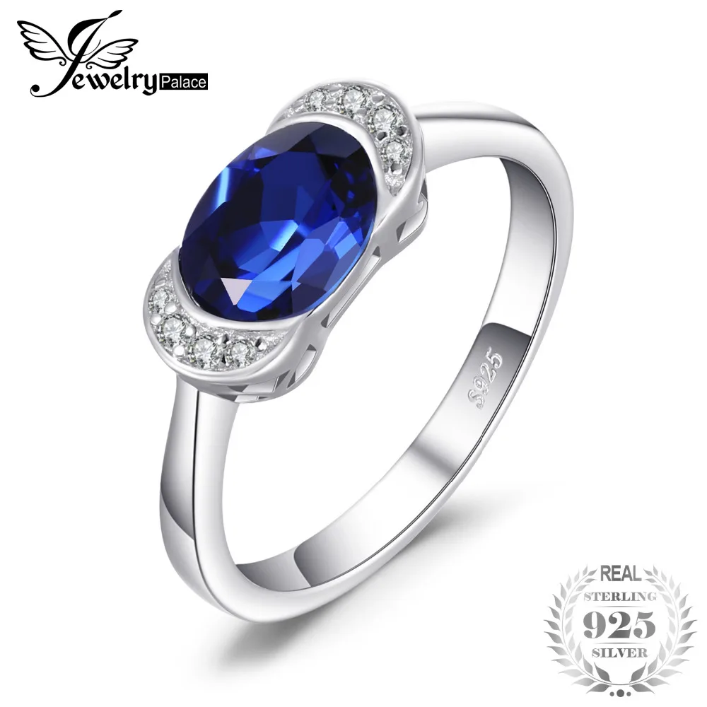 

JewelryPalace Birthstone Elegance 1.7ct Oval Created Sapphire Engagement Wedding Rings For Women 100 925 Sterling Silver Jewelry
