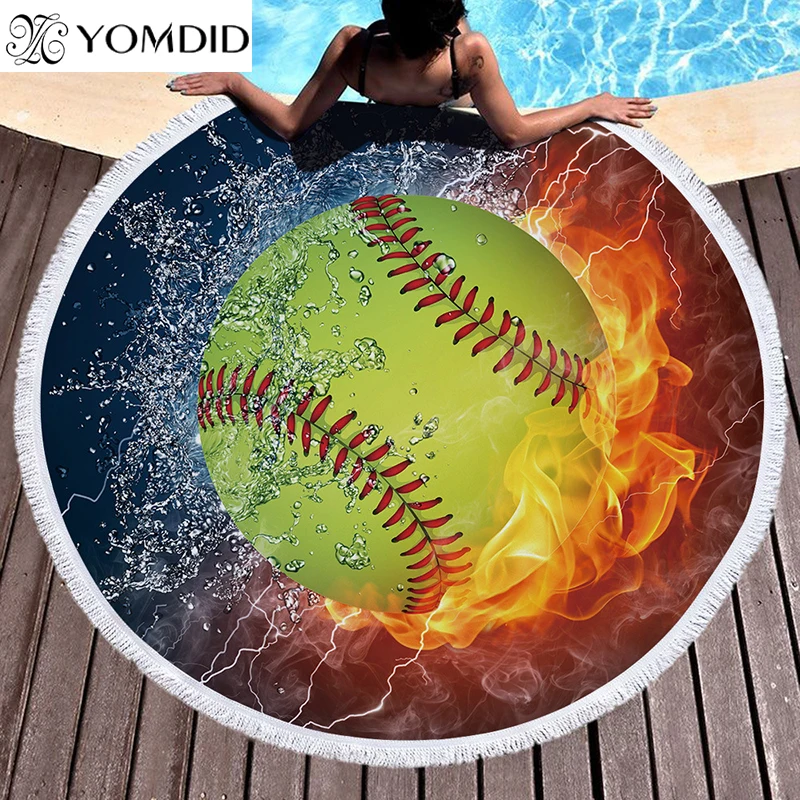 

Round Large Bath Towels For Outdoor Travel Printed Basketball Baseball Beach Towel Microfiber Fiber Beach Towels Home Decorative