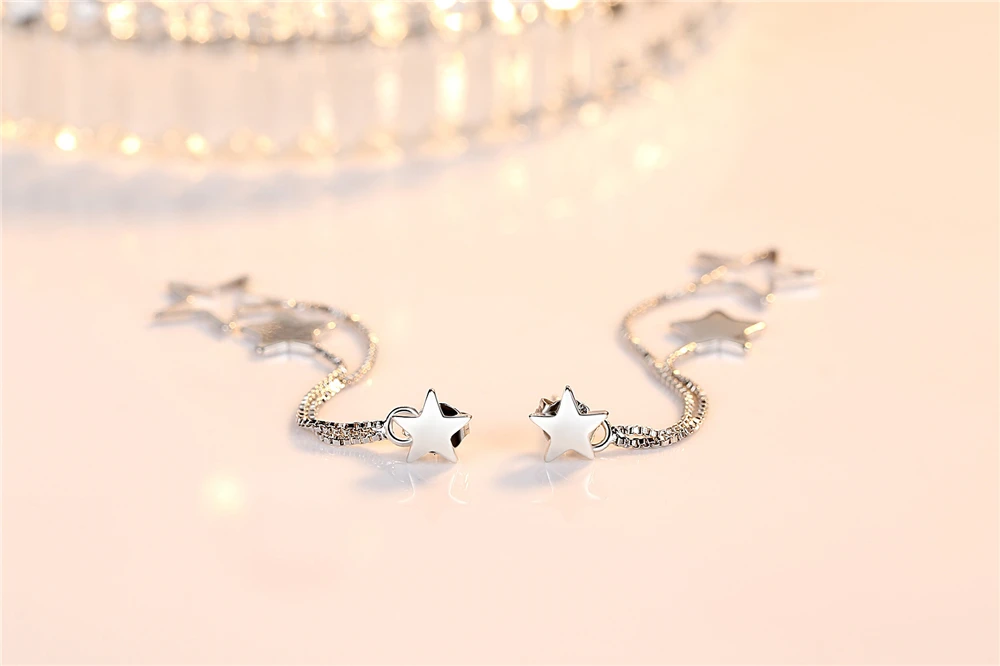 Женские популярные серебряные ювелирные изделия преувеличенные серьги с бахромой для девочек с орнаментом для ушей Геометрическая Звезда висящая в длинной секции 60 мм