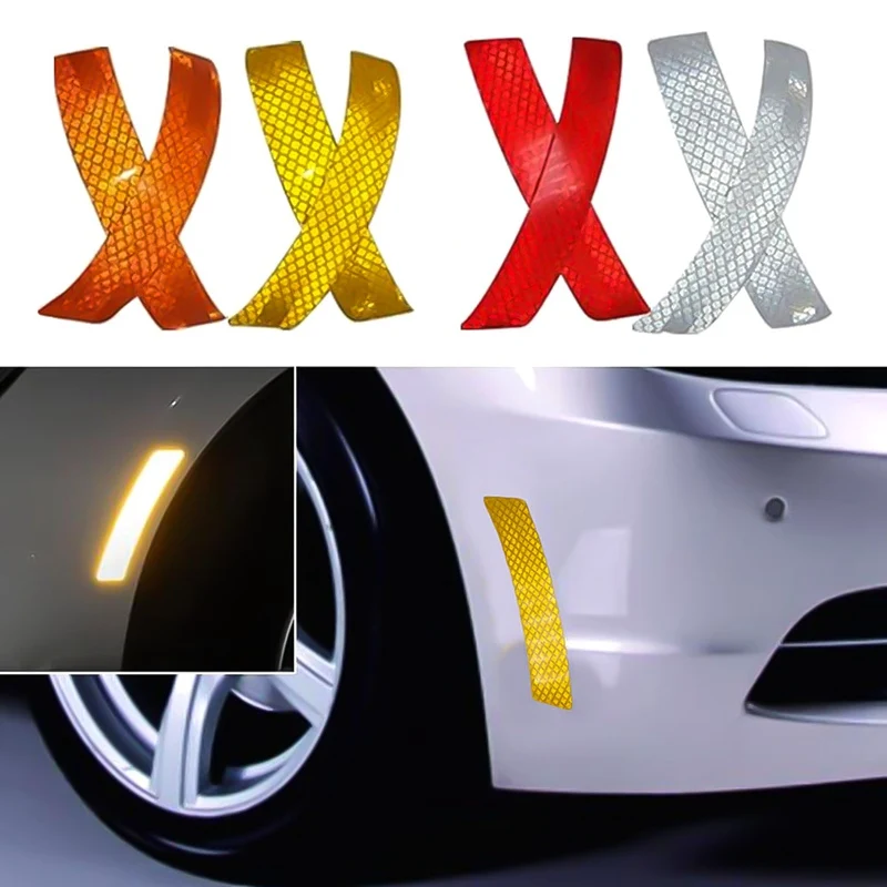 

2Pcs/Set Car Bumper Reflective Warning Strip Decal Stickers Auto Accessory Reflector Stickers Decals Car Styling