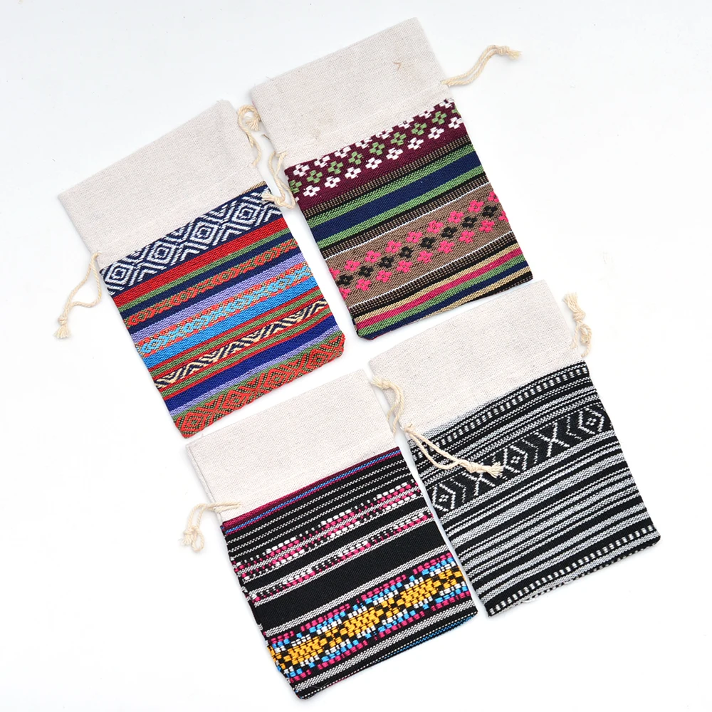 

Cotton Gift Bag Set of 6 4x6 Inch Mexico Style Ethnic Double Drawstring Jewelry Packaging Bag for DIY Craft Candy Beans
