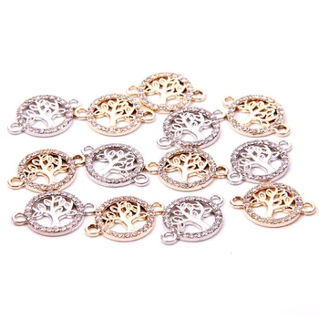 

NCRHGL 20pcs Gold Silver Plated Diamonds Round Life Tree Crystal Pendants Connectors Bracelets Necklace Clothes Jewelry Findings