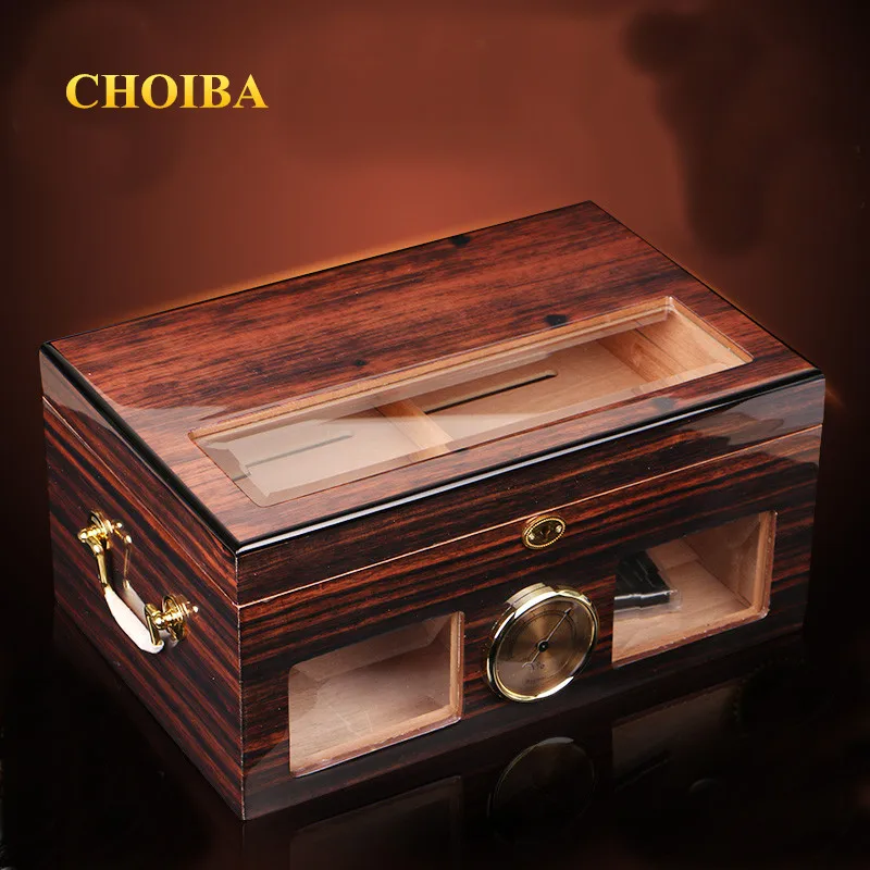 Luxury See through Glass Window High Glossy Finish Cuban Cigar Humidor Nice Storage Box with Lock