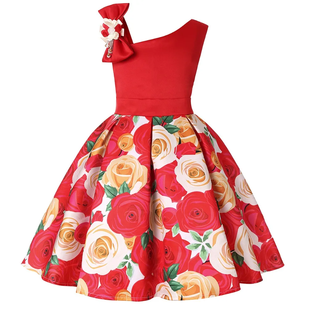 Элегантное платье для девочек платье с цветочным рисунком на одно плечо подарок на день рождения для девочек платье принцессы для девочек детская одежда