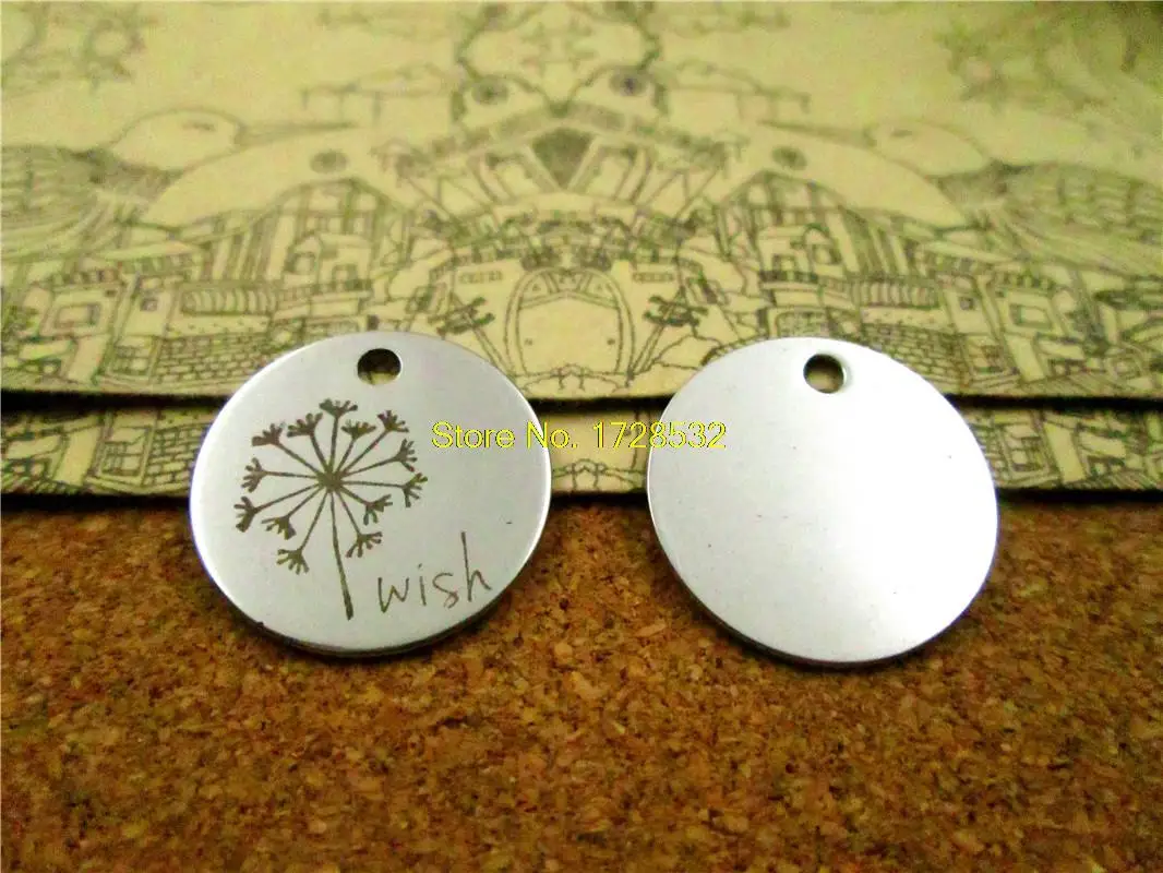 

20pcs--20mm stainless steel circle round "Dandelion w ish"version 2 one side DIY Charms Pendants