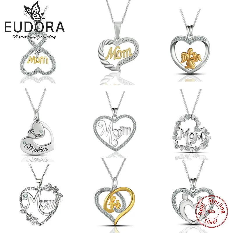 

Eudora Romantic Mom Style 925 Sterling Silver AAA Crystal CZ Heart Pendant Necklace Fashion women Mom Jewelry Anniversary Gift