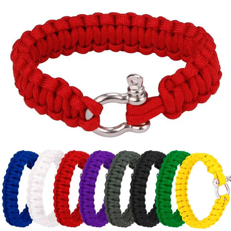 Paracord Survival Bracelet With Zinc Alloy Bow Shackle Rope Camping