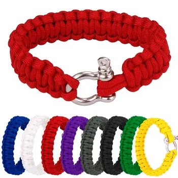 

Paracord Survival Bracelet With Zinc Alloy Bow Shackle Rope Camping Outdoor paracord buckles wristband climbing rope #2W