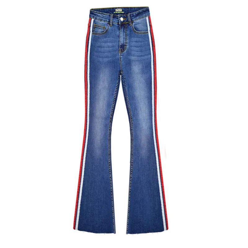 

New Women High Waist Pants Casual Pleated Pocketed Flare Jeans for Women Blue