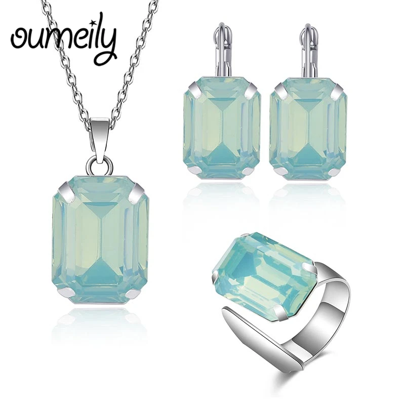 

OUMEILY Jewelry Set Silver Nigerian Turkish Wedding Jewellery Sets For Women Necklace Earrings Ring Rhinestone Costume Jewelry