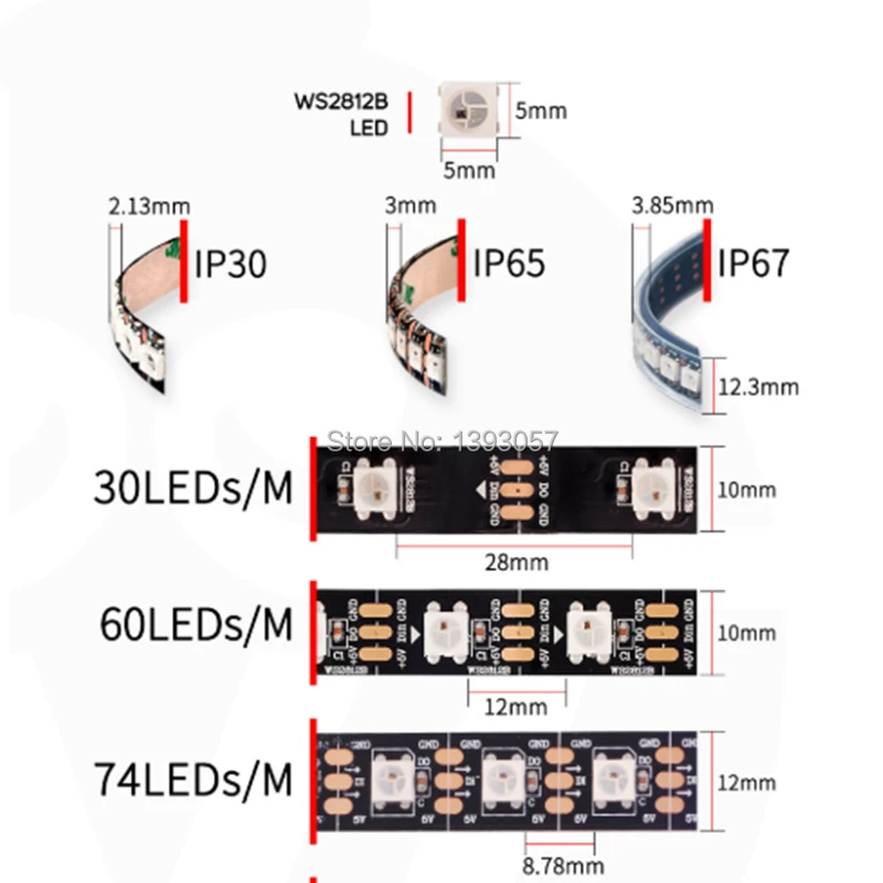 DC5V 5050 RGB WS2812B 1 м/3/4 м/5 м 30/60/74/96/144 пикселей/светодиодов/м умная светодиодная