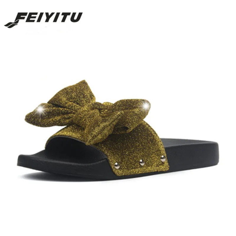 Женские сланцы на плоской подошве FeiYiTu золотистые/Серебристые повседневные