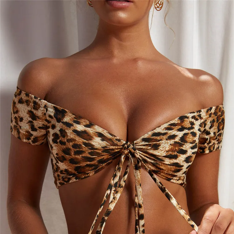 Sexy Lingerie Set Women Push Up Beachwear Bandage Leopard Print Bra Set Bodycon Bow Beach Bathing Suit Dropshipping #F#30NV15 (1)