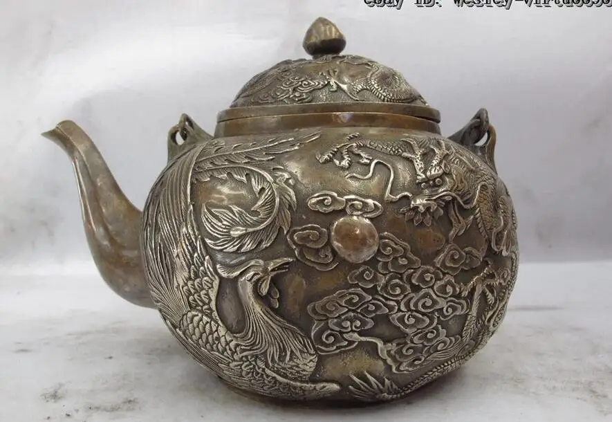 China Royal Classical Copper Phoenix Dragon bottle kettle Potin Statues & Sculptures from Home