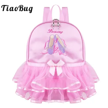 

TiaoBug Kids Girls Pink Ballet Dance Bag Student School Backpack Toe Shoes Embroidery Ruffles Tutu Daypack for Child Dance Class
