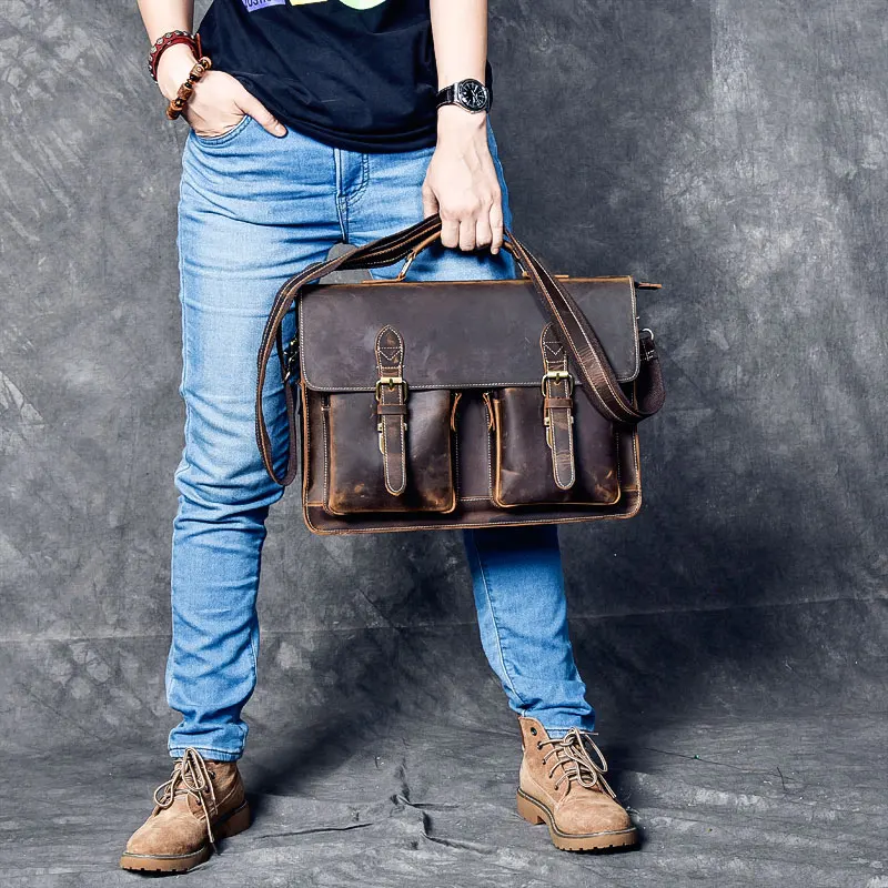 Handmade Leather handbags Satchel Briefcase Laptop Portfolio Messenger Man Bag Real Attache Business |
