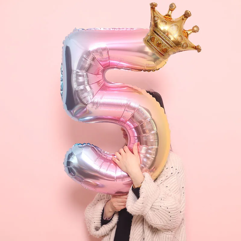 STARLZMU 2 шт. 32 дюйма радужные шары с цифрами с золотой короной Единорог партия фольгированные шары День рождения украшения дети globos