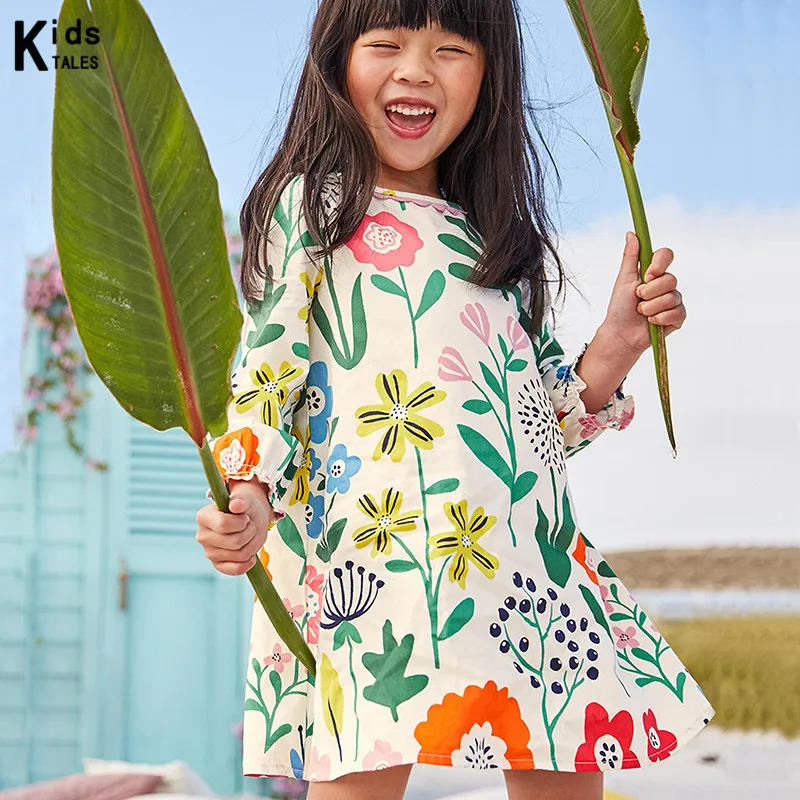 

RQ-306 Dress for girls brand Vestidos INFANTIL children's clothing for girls long sleeves with a flower pattern for girls dress