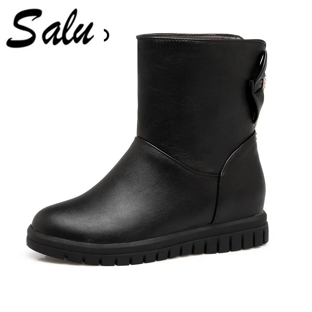 

Salu new Women's Winter Shoes Plus Big Size Brand Women Shoes Plush And Wool High Quality Women Winter Boots Mid Calf Boots
