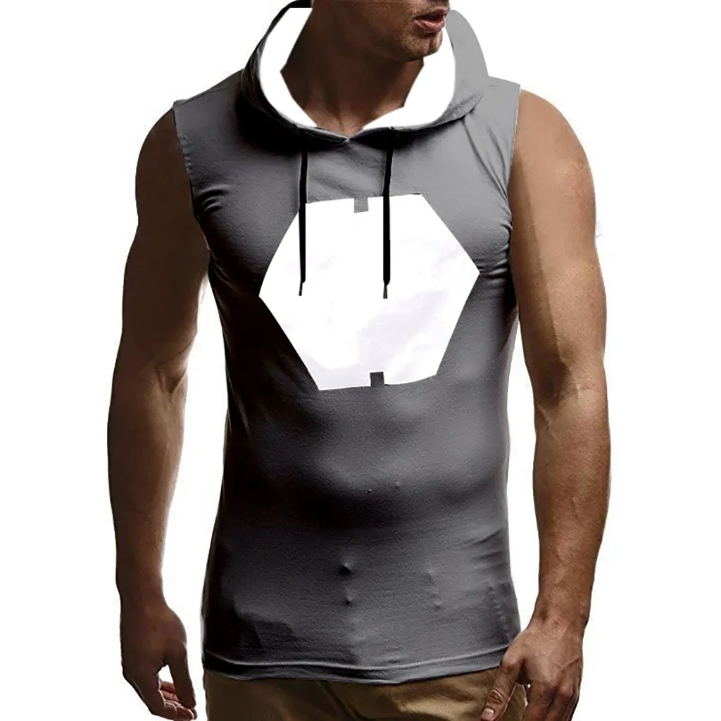 

Men Hooded Vest Summer Striped Splicing bodybuilding Vest Sleeveless Hoodie tank top men Sporty muscle shirt camiseta tirantes