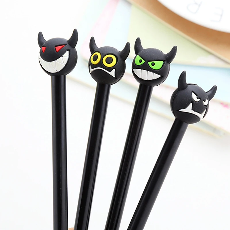 2pc Kawaii Pen Cartoon Devil Expression Gel Pen Black Signature Water Pen Children Learning Office School Supplies Stationery sanliou diy cartoon merlot multifunctional storage bag personalized kuromi penholder children s learning supplies