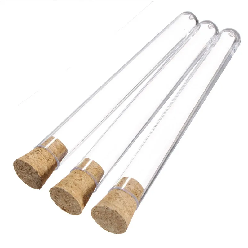 

Hot Sale 50pcs/set 20ml Transparent Plastic Test Tubes With Corks Stoppers Laboratory School Educational Suppy 150x16mm