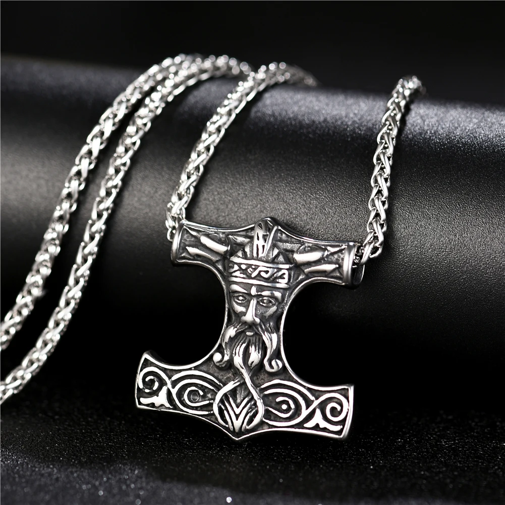 

Viking Norse Odin Thors Mjolnir Hammer Men Sonnenrad scandinavian pendant Necklace Stainless Steel Jewelry