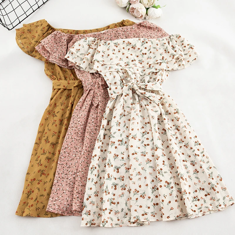 

Summer vintage Women Floral Dress Sexy off shoulder short sleeves Beach dress bohemian A-Line Polka Dot Mini Party Dress Vestido