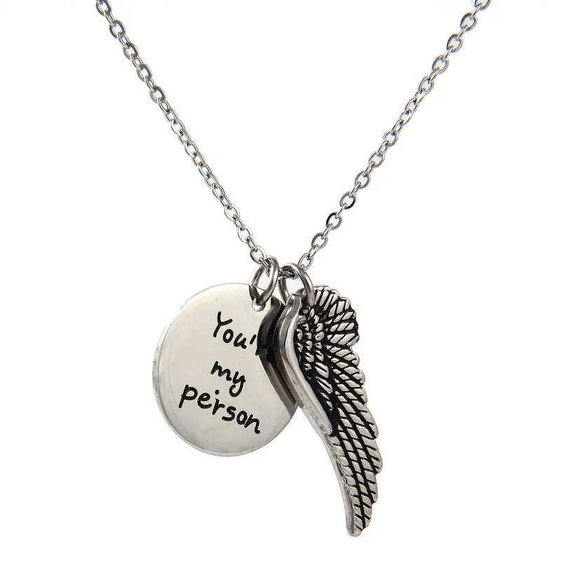 AMORUI Feather Women Love Words Pendant Necklace Trendy Round Women Chain Necklace Fashion Ladies Stainless Steel Necklaces