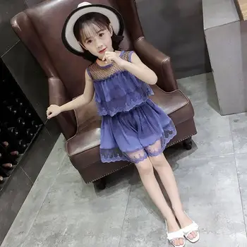 

2019 New Summer Fashion Children Girls Chiffon Clothes Suits Toddler Girl Mesh Sleeveless Tops+Solid Short Pants Tracksuits L151