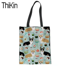 THIKIN складная сумка Для женщин милые корги Сумки Печать на холсте дамы белье шоппер большой Ёмкость сумка