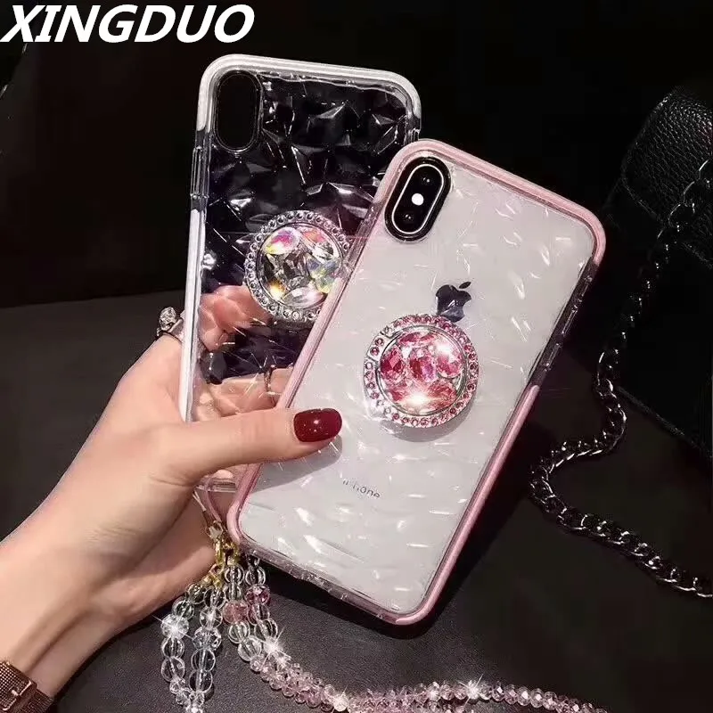XINGDUO 3D Luxury Diamonds Bracket phone case for iphone X XS XR MAX TPU Soft clear Transparent cover 7 6 6s 8plus | Мобильные