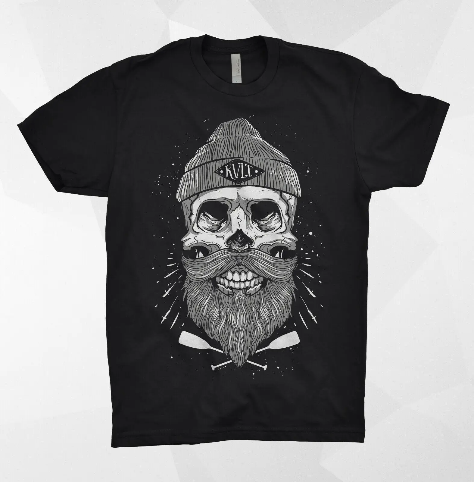 

2019 Cool Kult T Shirt Skeleton Skull Beard Barber Sailor Death Bones Rock Metal Punisher Unisex Tee
