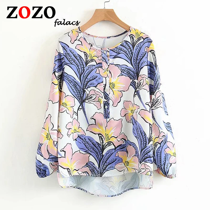 Falacs Zozo Summer Spring Vintage Office Lady Prairie Chic Casual Floral Print Fashion Lantern Sleeves Blouses Shirts Women |