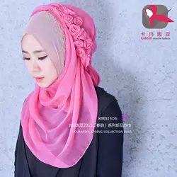 Мусульманское Для женщин шелк Бисер цветами платок высокое качество голова полная покрытия хиджаб Ислам девушки Кепки KMS1506