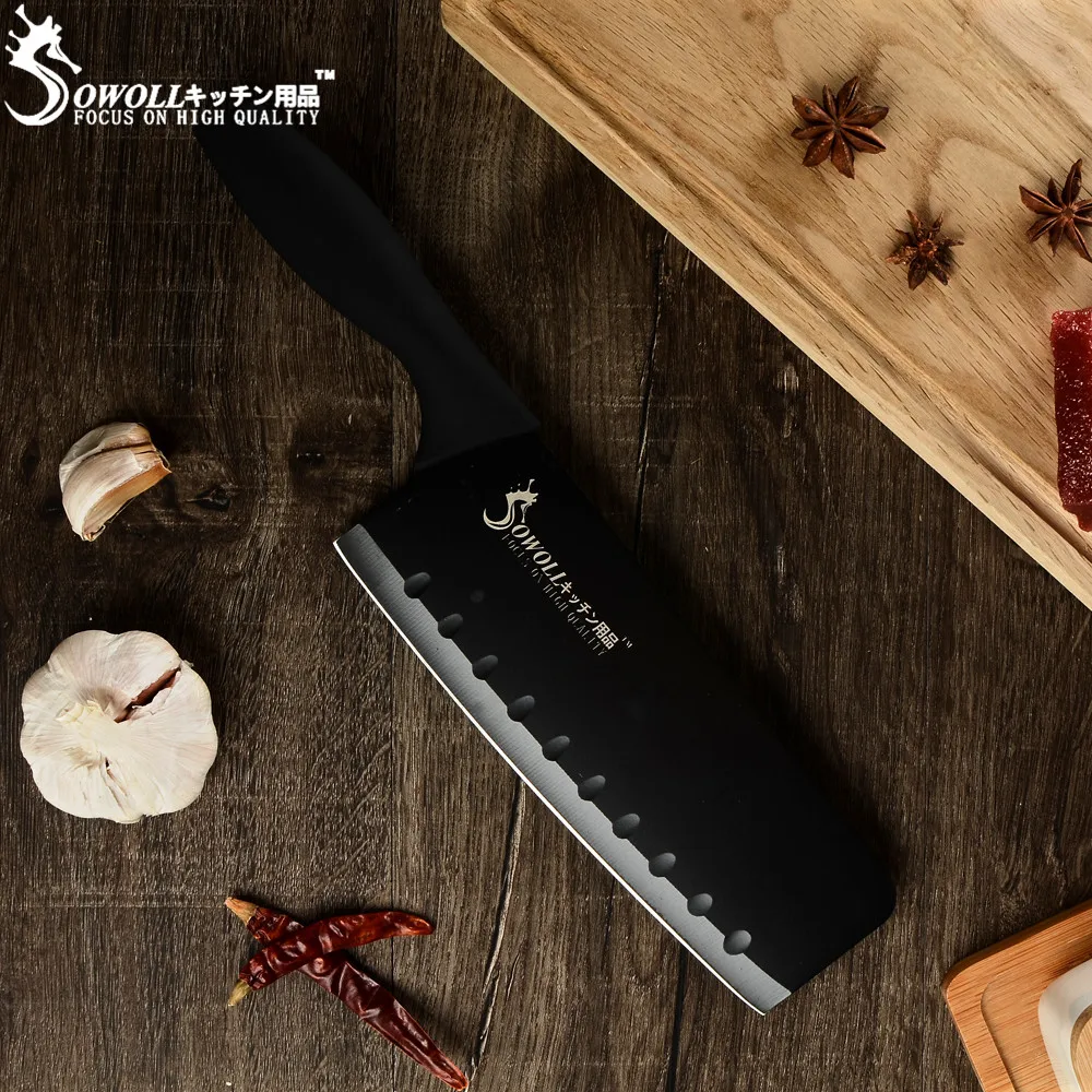 SOWOLL нож из нержавеющей стали " Универсальный 7" Santoku " Кливер разделочный нож 3 шт кухонный нож+ зажим для посуды+ форма для омлета