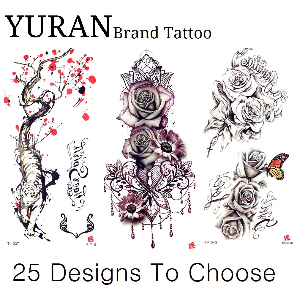 

Red Plum Blossom Temporary Tattoo Sketch Vivid Sexy Rose Flower Tiger Waterproof Tatoo Stickers Women Girl Neck Chest Tattoo