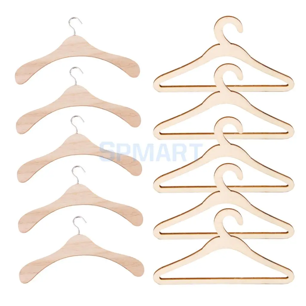 Set of 10 Pieces 15cm Wooden Clothes Hanger Metal/Wood Hook for BJD SD17 SD13 Uncle Dolls Accessory